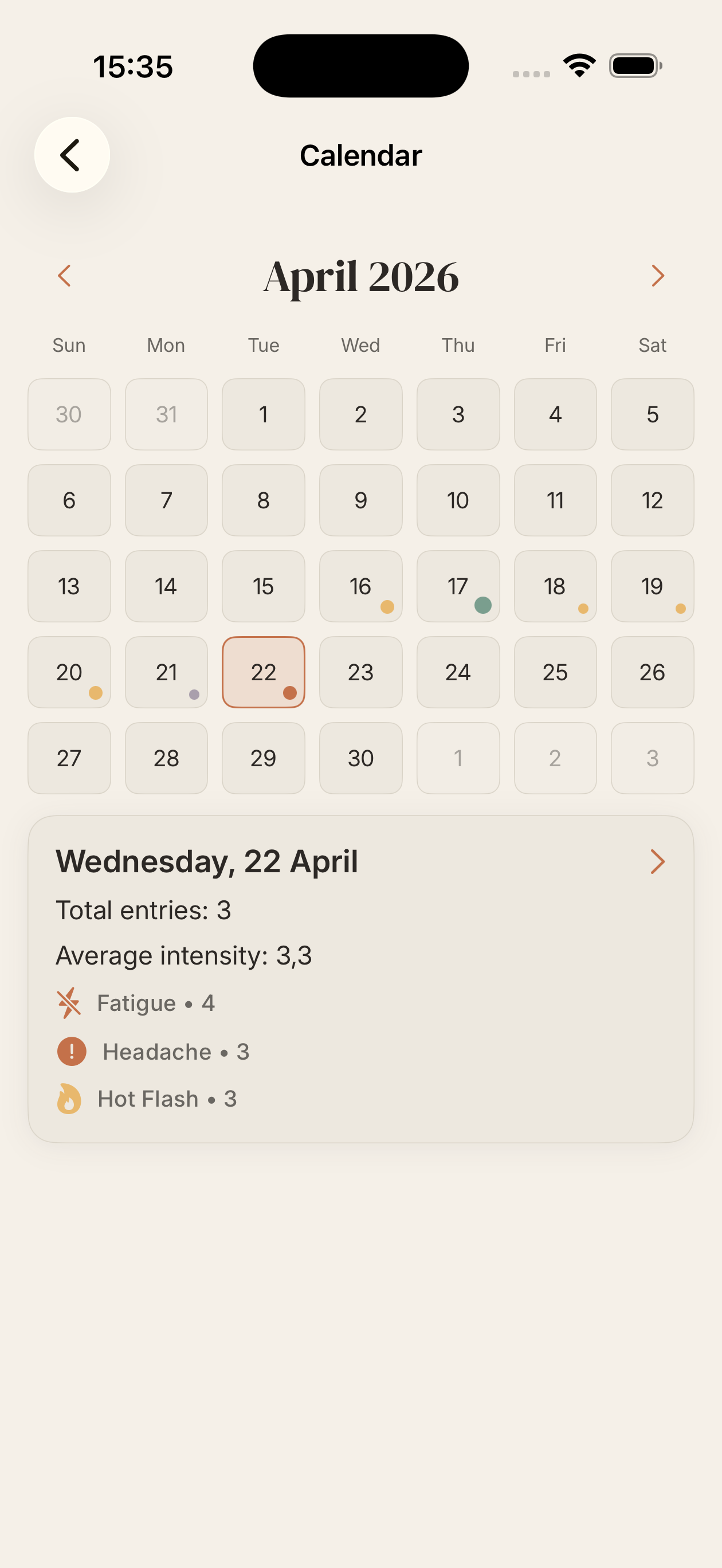 peri app calendar view