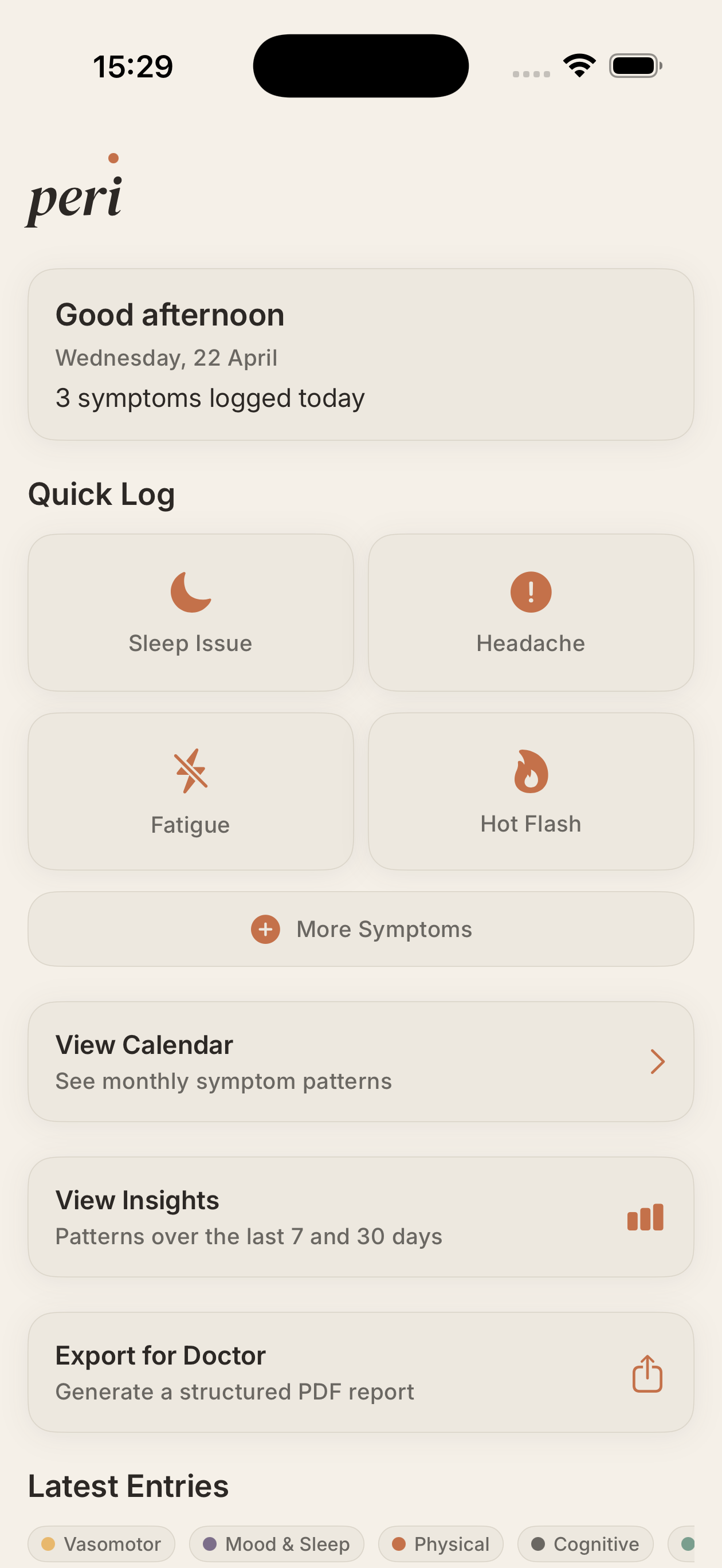 peri app home screen